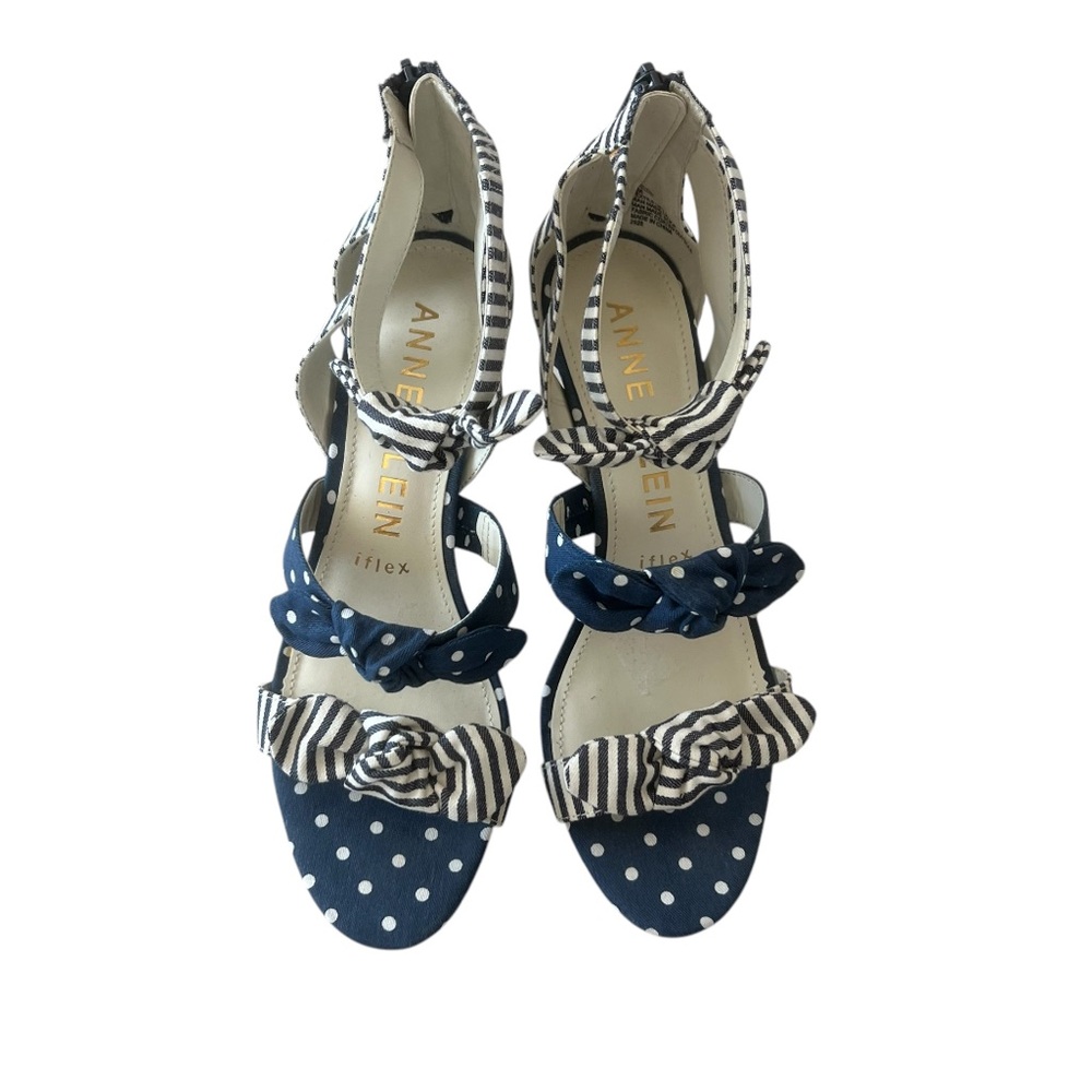 ANNE KLEIN Blue Polka Dot Only Me Peep Toe Bow Sandals Heels